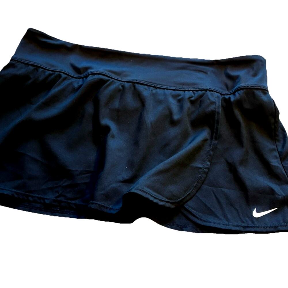 Nike Black Swim Skirt Built-in Bikini Bottoms Swoosh Logo Elements Zip Pocket L